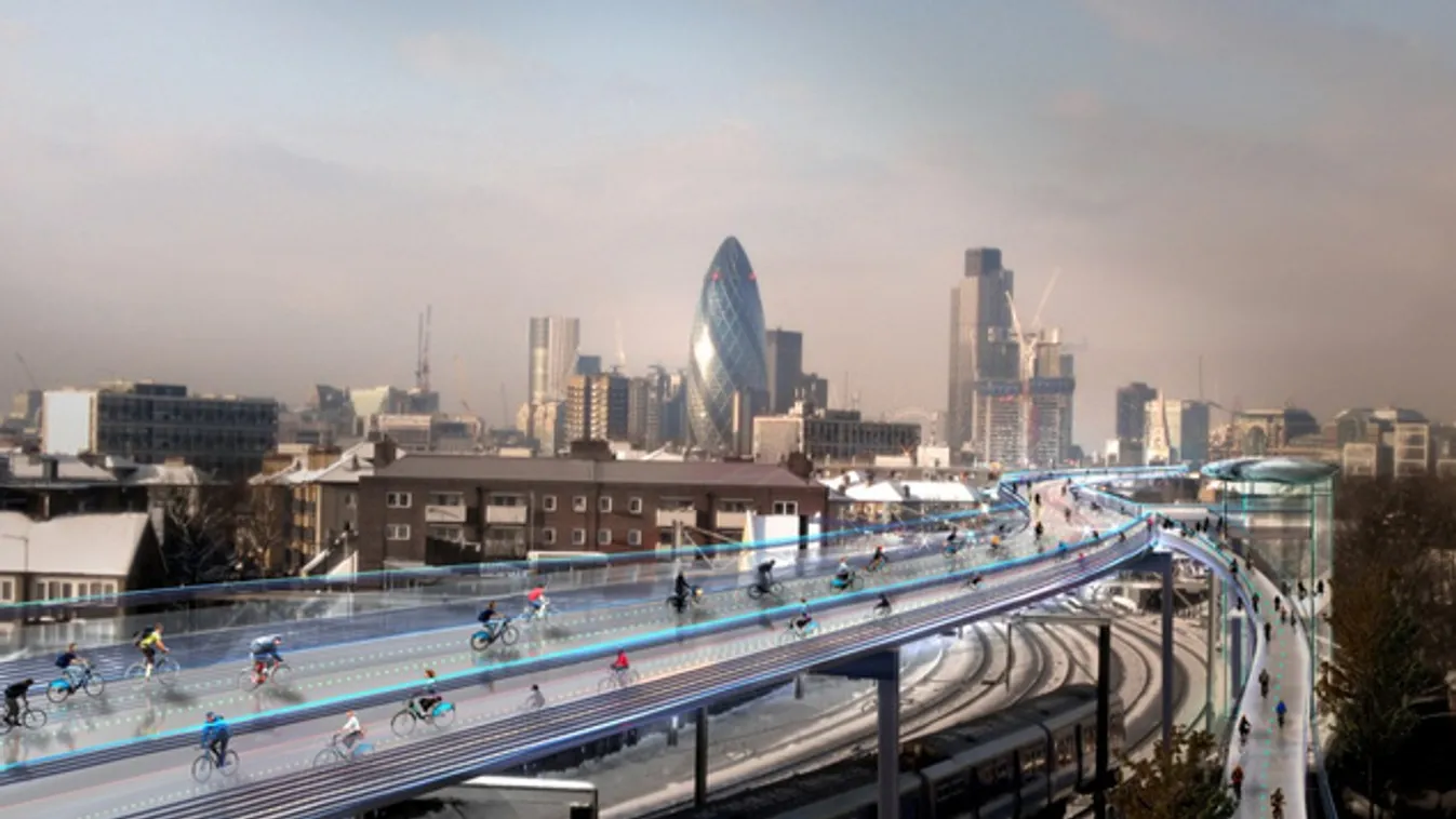 Londoni kerékpárút a vasút felett
