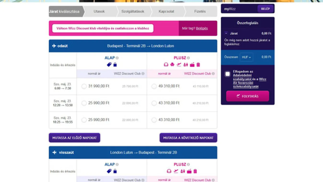 Új árkategóriákat vezetett be a Wizz Air