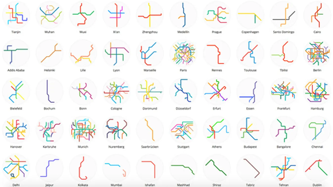 Nagyvárosok mini-metrótérképeit készítette el kitűzőként egy grafikus