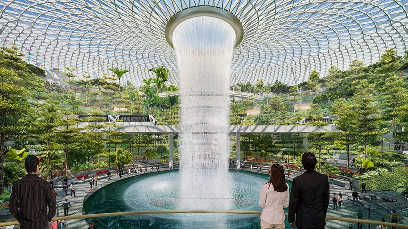 A világ legnagyobb beltéri vízesése a szingapúri reptér frissen megnyíló épületében lesz
