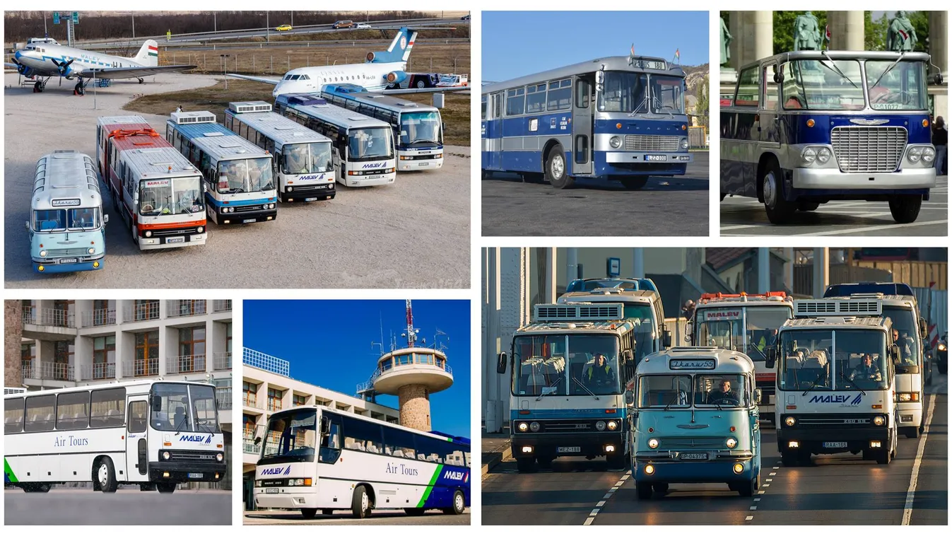 Oldtimer Ikarusok lepik el a ferihegyi Aeroparkot
