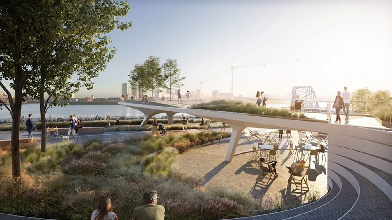 Többszintes, zegzugos, parkosított sétautat raktak össze Greenwichben a folyóparton