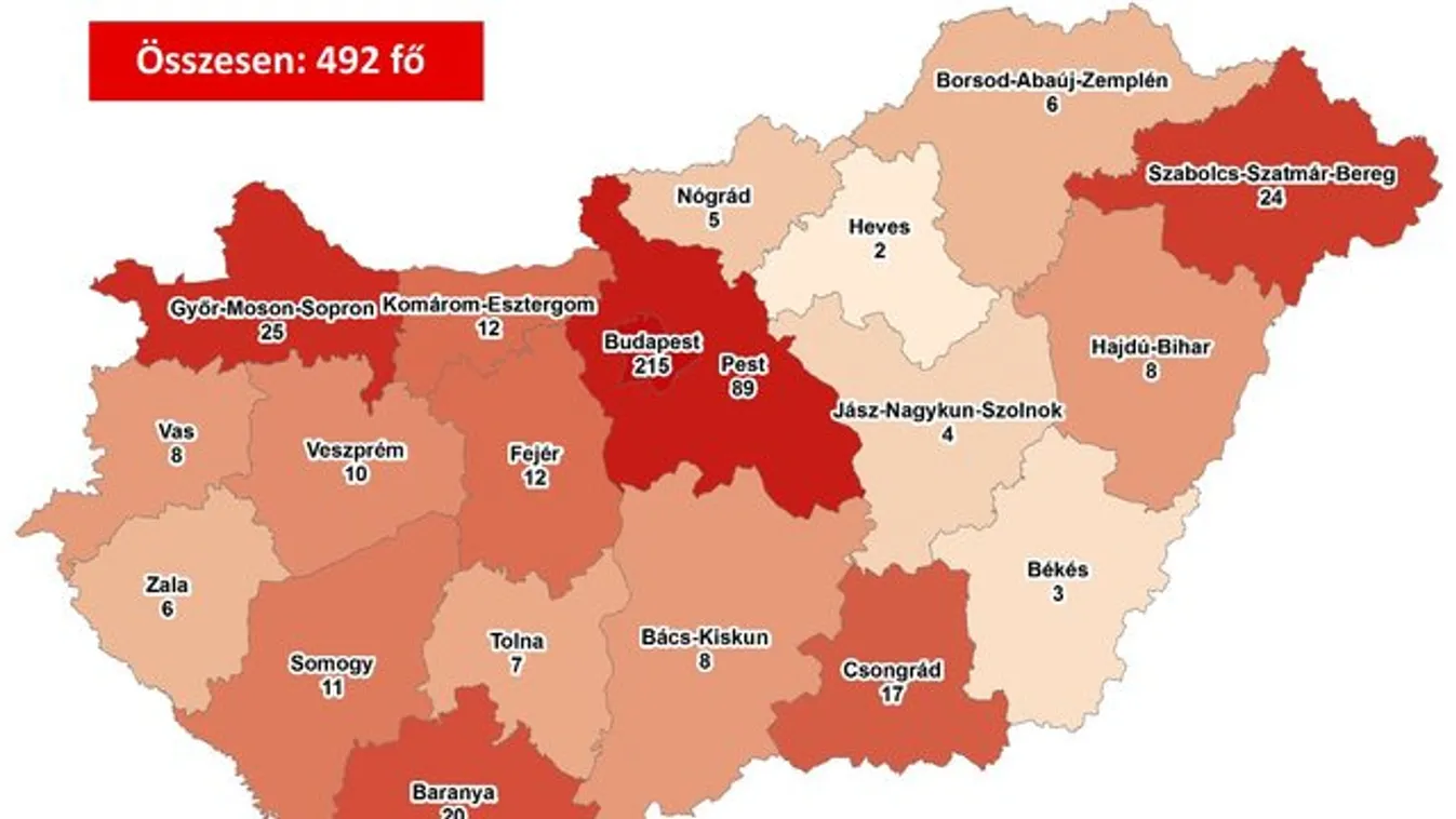 Itt a térkép arról, melyik megyében hány fertőzött van