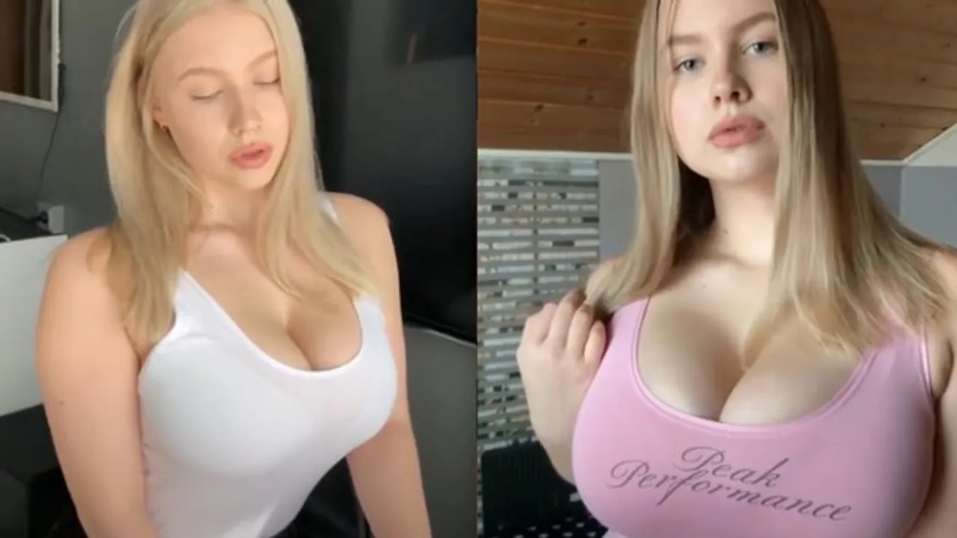 Az asztalhoz sem tud leülni rendesen gigamellei miatt a szőkeség – 18+ fotók