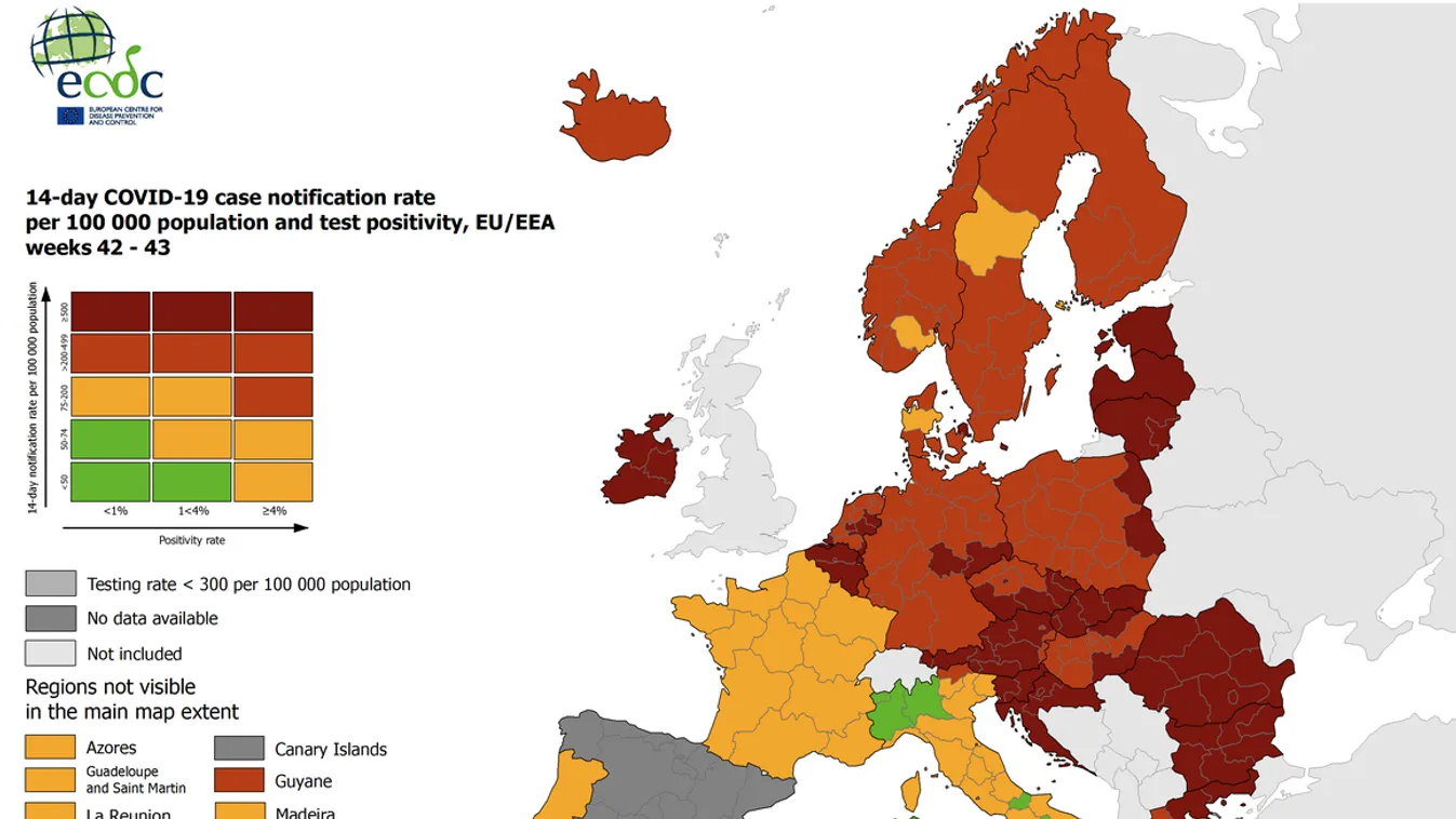 Térképen az európai járványhelyzet: csak egyetlen ország zöld