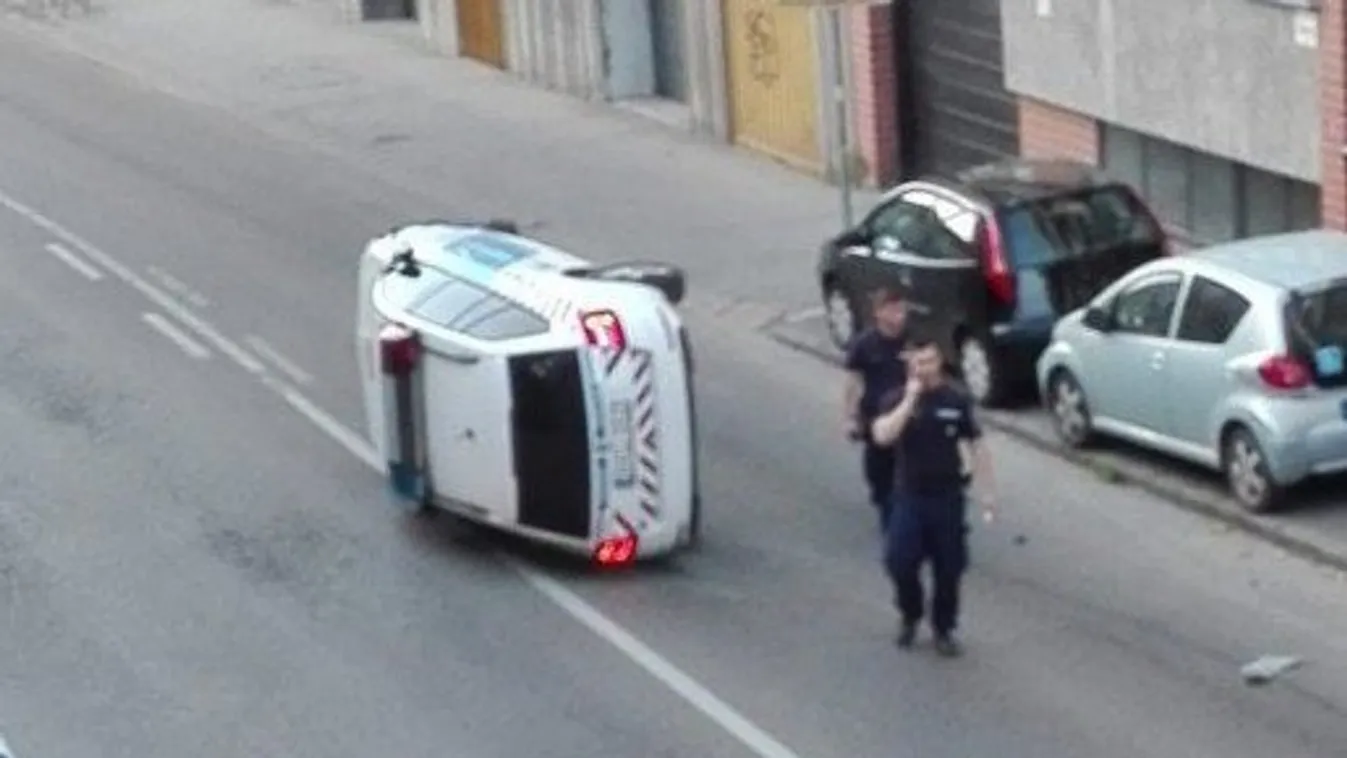 Felborult egy rendőrautó Budapesten