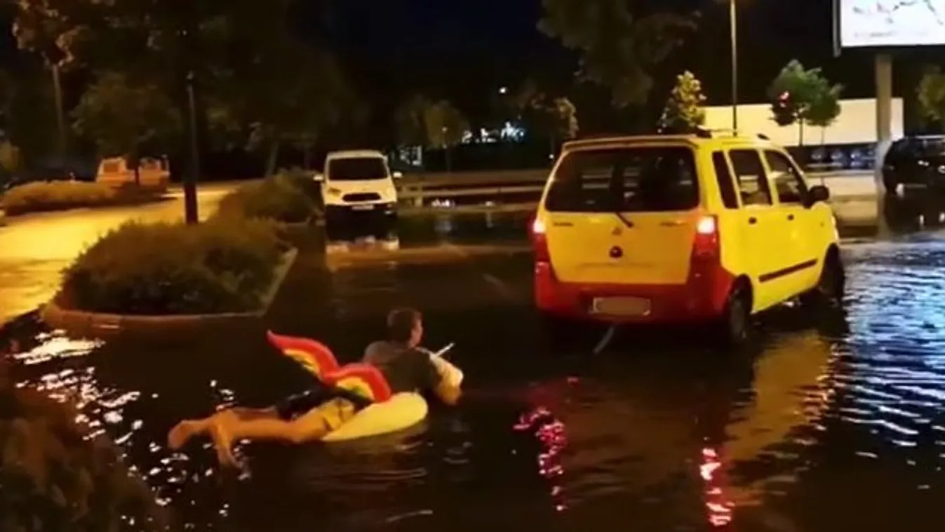 Hétvégi özönvíz: Egyszarvús vízisí a zalaegerszegi parkolóban - videó