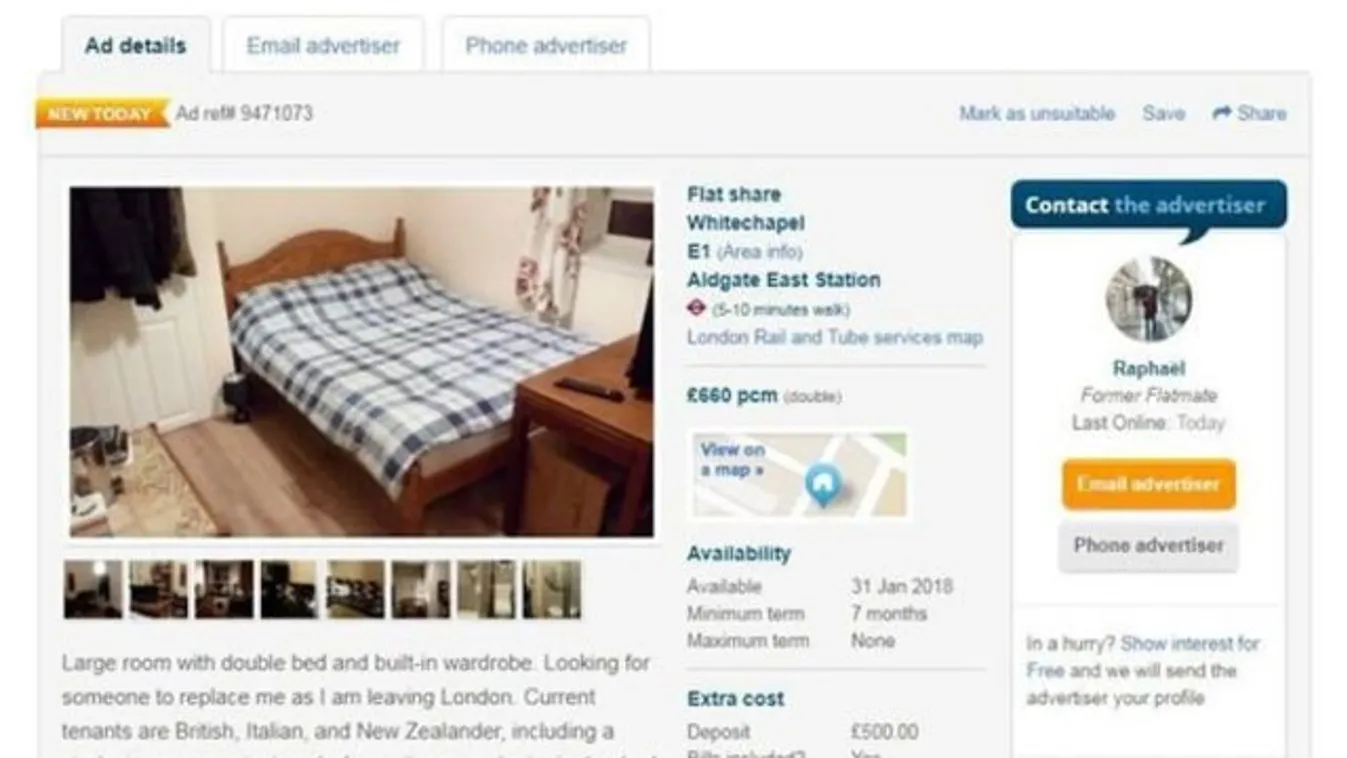 Őszinte hirdetésben kínálják a londoni sz.rfészket - 230 ezer egy hónapra a szoba