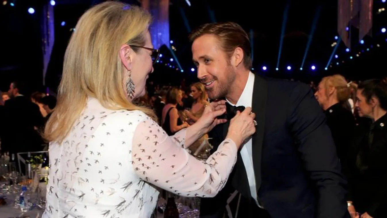 Meryl Streep igazítja meg Ryan Gosling ruházatát (fotó)