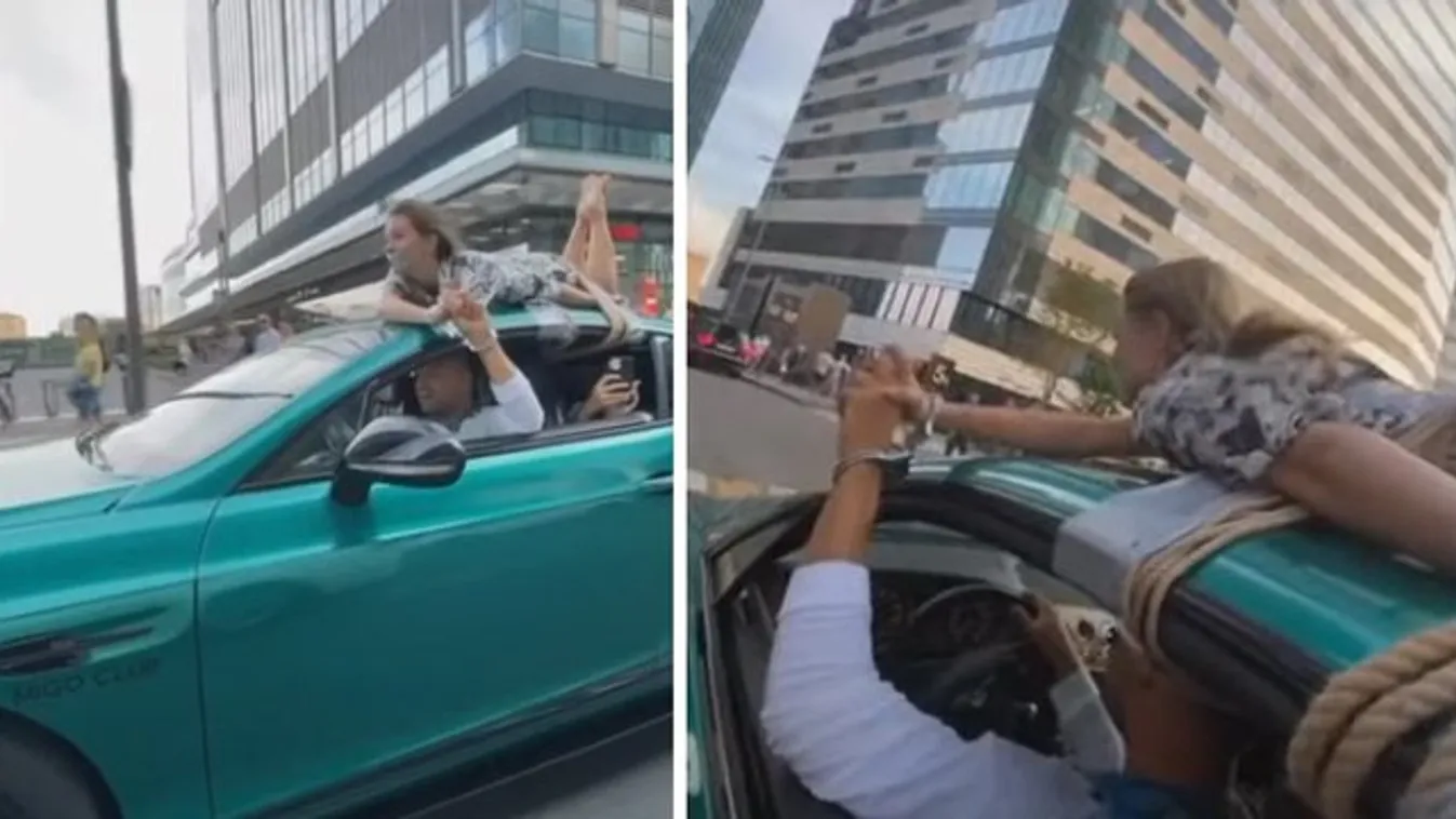 Ez teljesen megőrült? Barátnőjét a kocsi tetejére kötözve indult el furikázni – videó