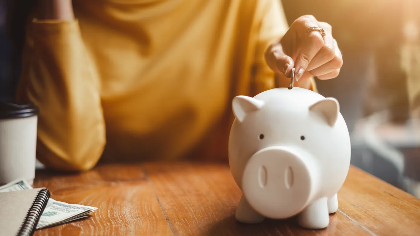 Woman,Hand,Putting,Money,Coin,Into,Piggy,For,Saving,Money