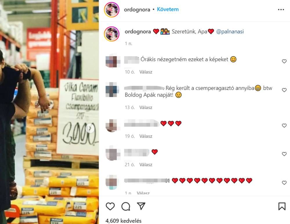 Ördög Nóra, Nánási Pál, apák napja Instagram poszt komment