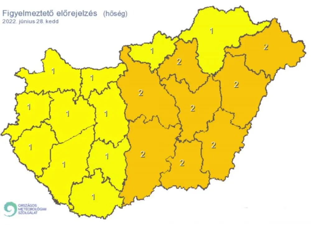 figyelmeztetés, hőség, kedd