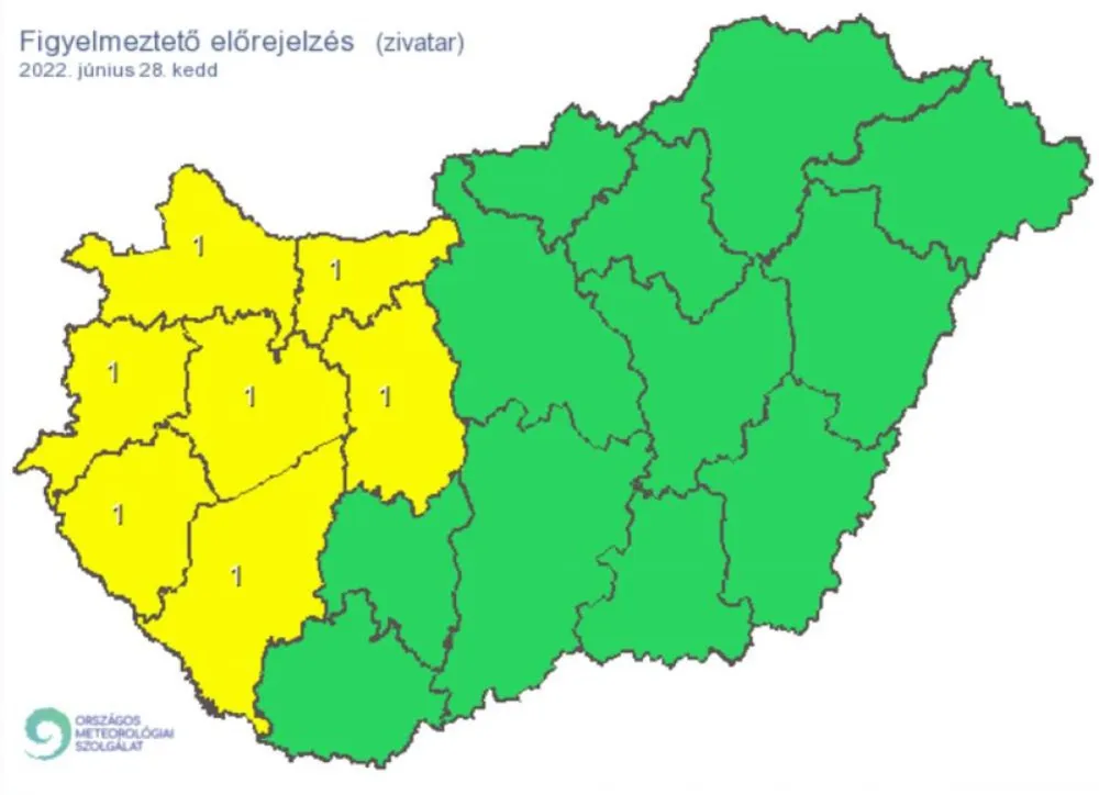 figyelmeztetés, zivatar, kedd