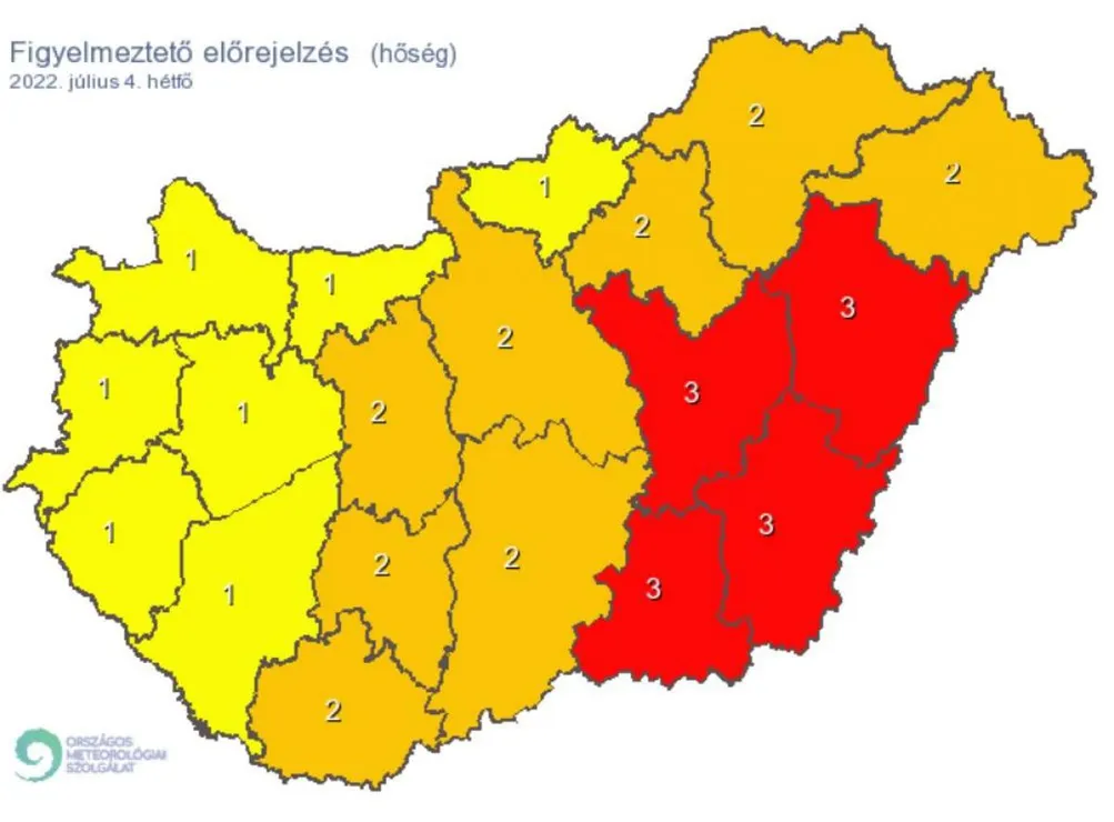 figyelmeztetés, hőség, hétfő