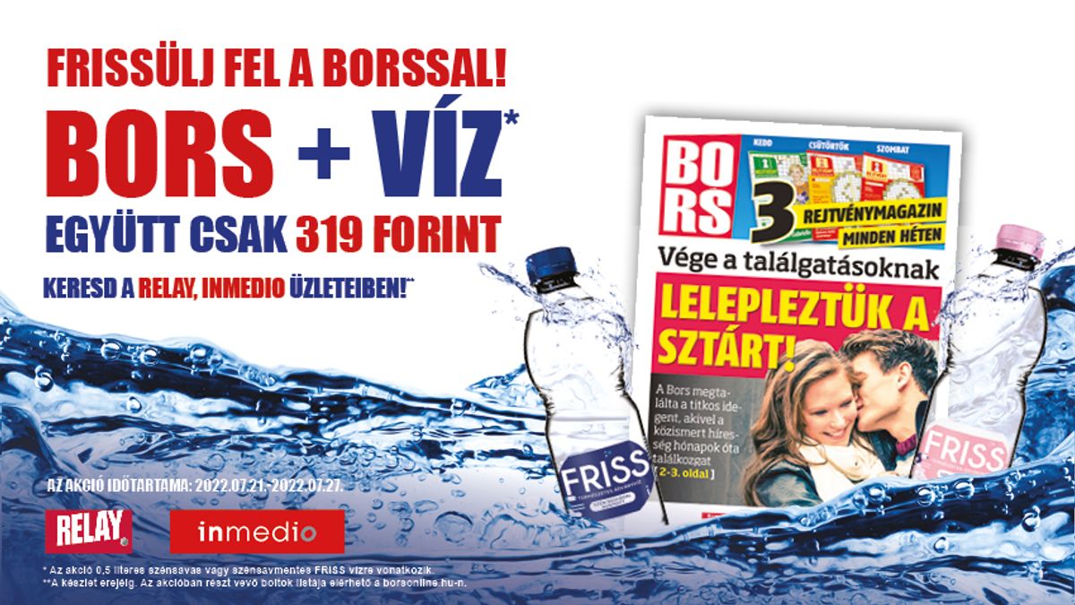 Hőségriadó! Bors napilap és FRISS víz, csomagban, csak 319Ft!