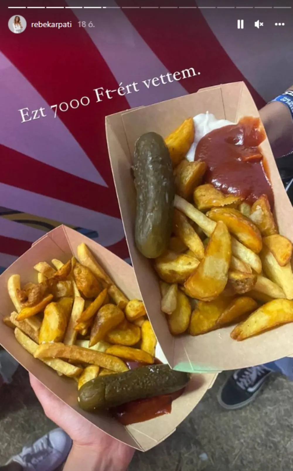 Kárpáti Rebeka Instagram sztori, Sziget Fesztivál 2022, krumpli