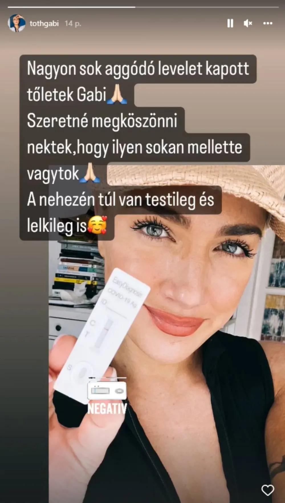 Tóth Gabi insta-sztori, negatív covid-teszt