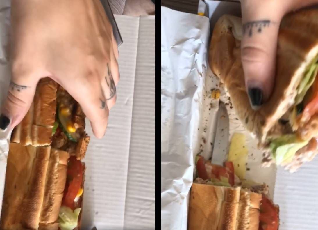 kés a Subway szendvicsben, Anglia, Facebook-videó