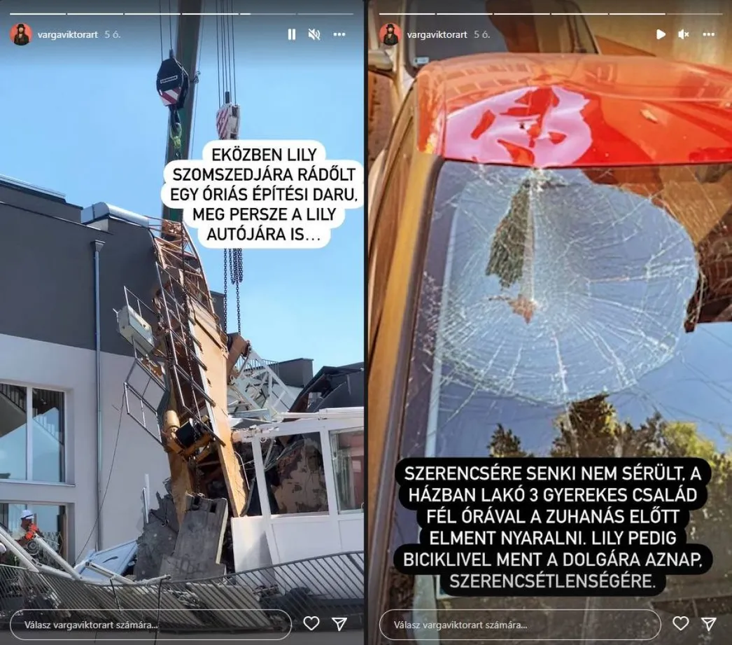 ledőlt daru, Varga Viktor Instagram-sztori