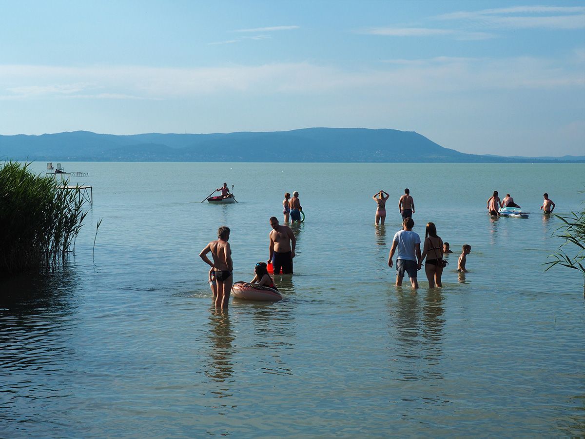 Balatonmáriafürd?,,Hungary,-,June,26,,2020:,Bathing,People,On,A
