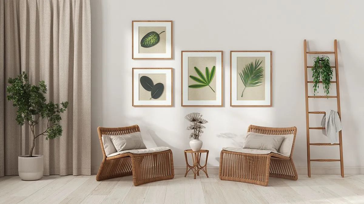 Modern,Living,Room,In,White,Tones.,Rattan,Armchairs,With,Pillows,