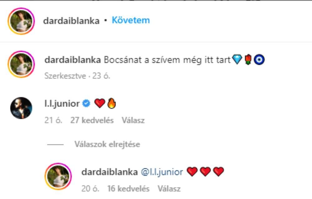 L.L. Junior, Dárdai Blanka kommentek, Instagram
