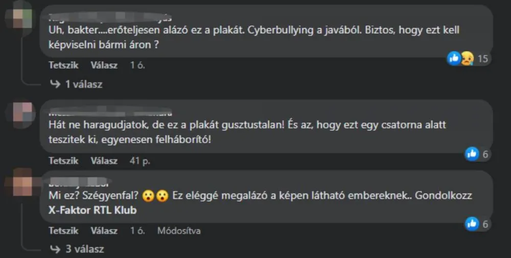X-Faktor plakát kommentek, Facebook