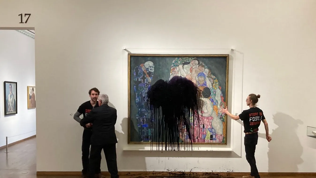 Klímaaktivisták olajjal öntöttek le egy Klimt-festményt Bécsben