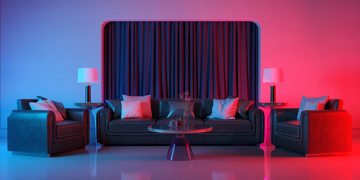 Modern,Living,Room,With,Violet,Light,And,Red,Light,Illumination.leather