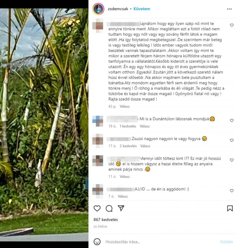 Demcsák Zsuzsa Instagram kommentek