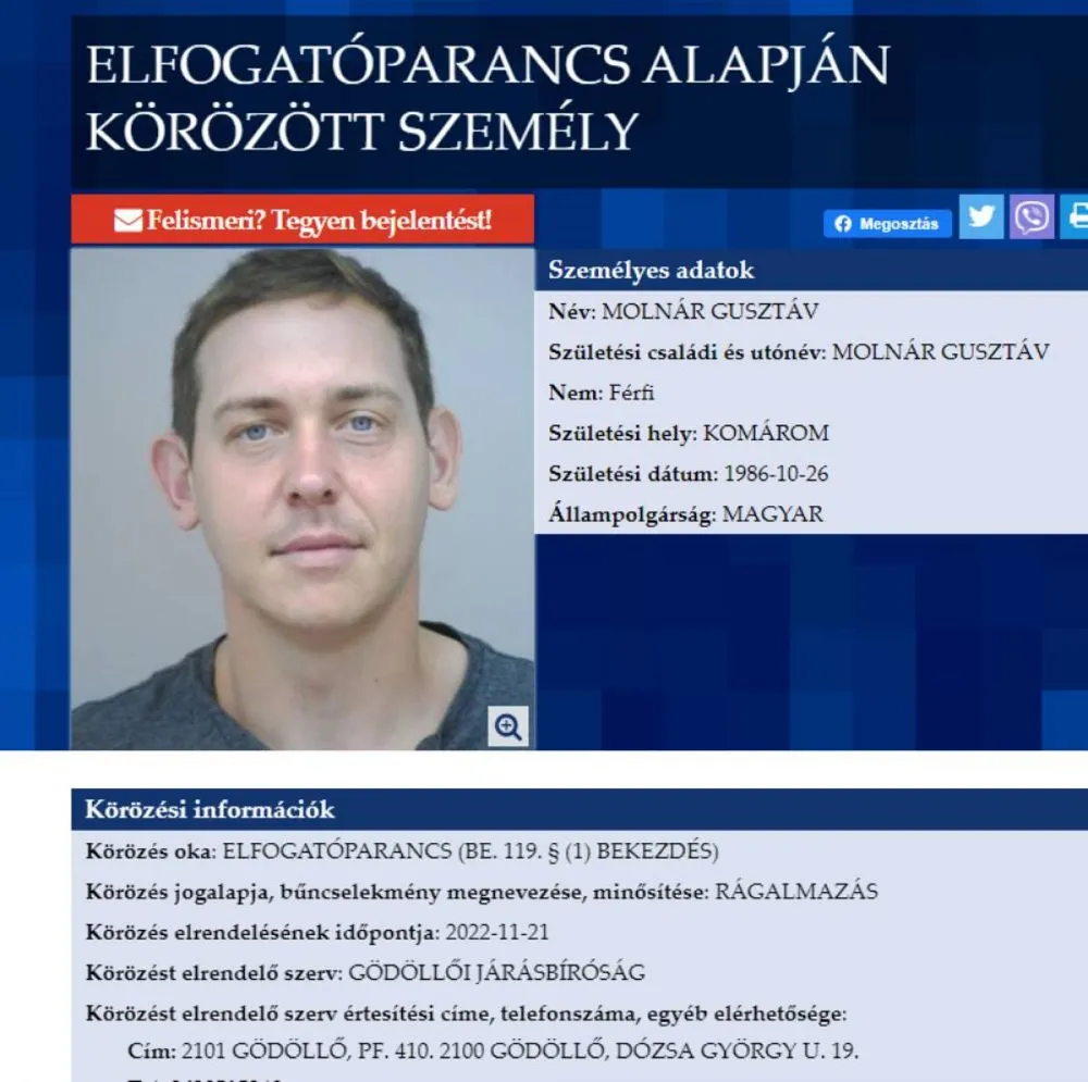 Molnár Gusztáv rendőrségi körözés, Police.hu