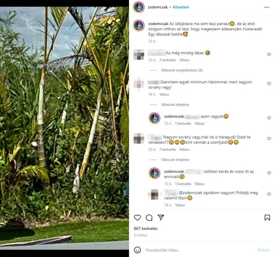 Demcsák Zsuzsa Instagram kommentek