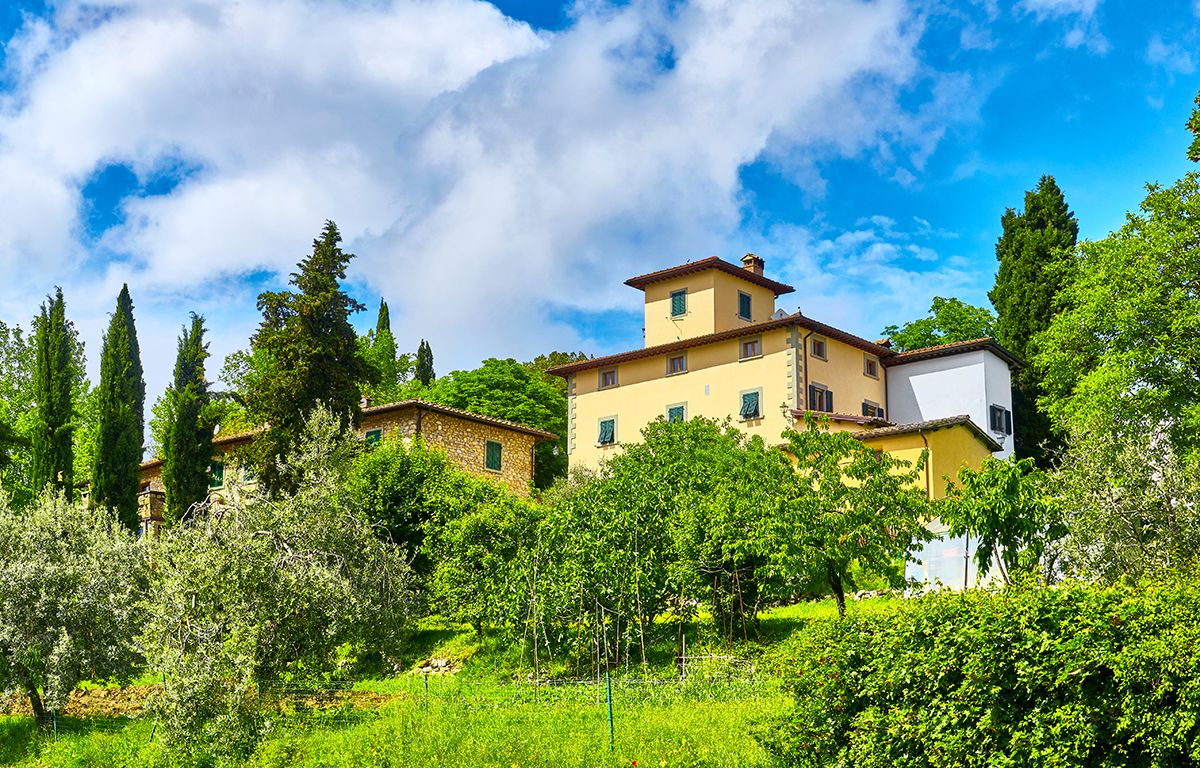 Panoramic,View,With,Manor,Near,Reggello,,Tuscany,,Italy.