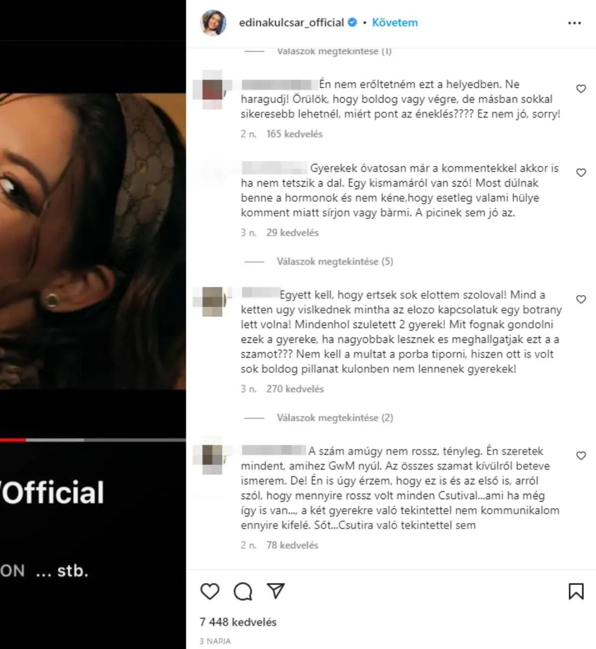 Kulcsár Edina G.w.M Boldogság kommentek, Instagram