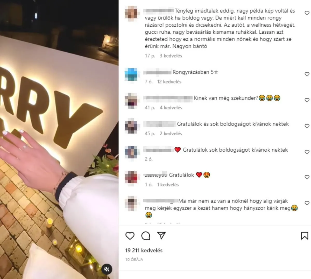 Kulcsár Edina kommentek, eljegyzés Instagram