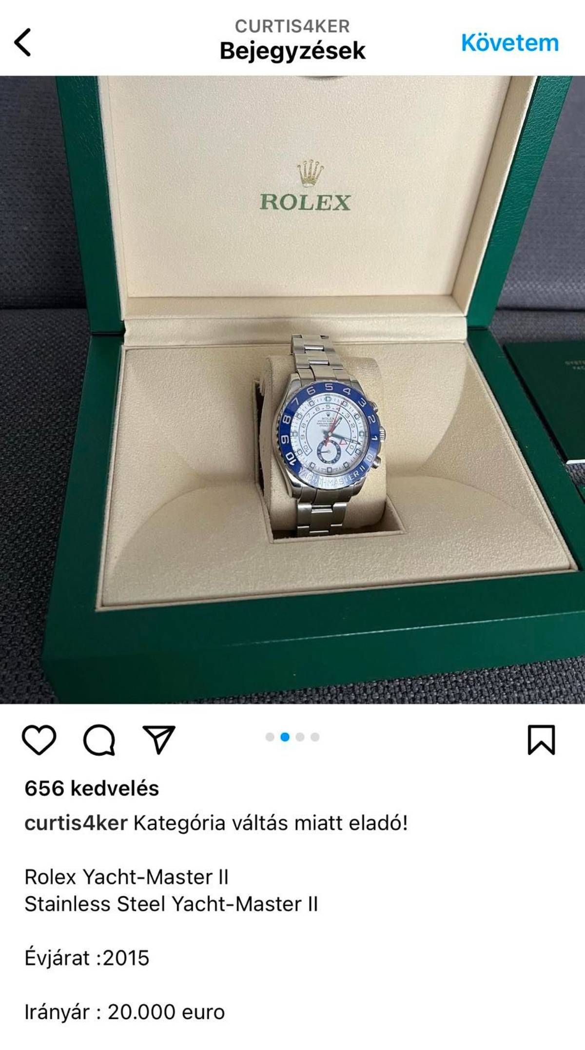 Széki Attila Curtis eladó luxusóra, Instagram