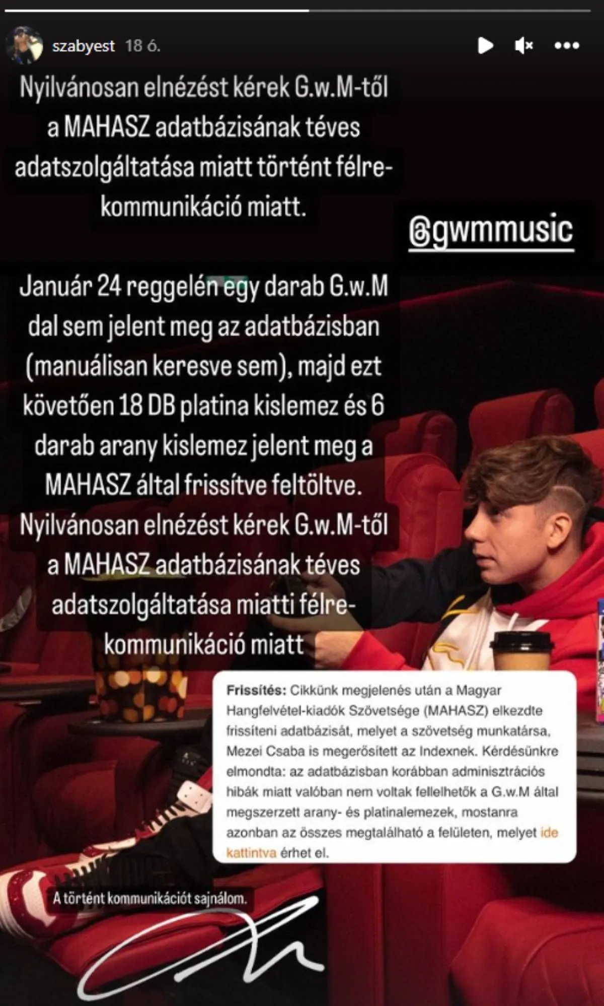 Szabyest Instagram sztori, G.w.M bocsánatkérés