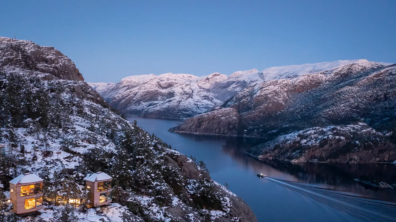 Fenséges romantika: Ezeket a fjord felett lebegő kabinházakat pároknak tervezték