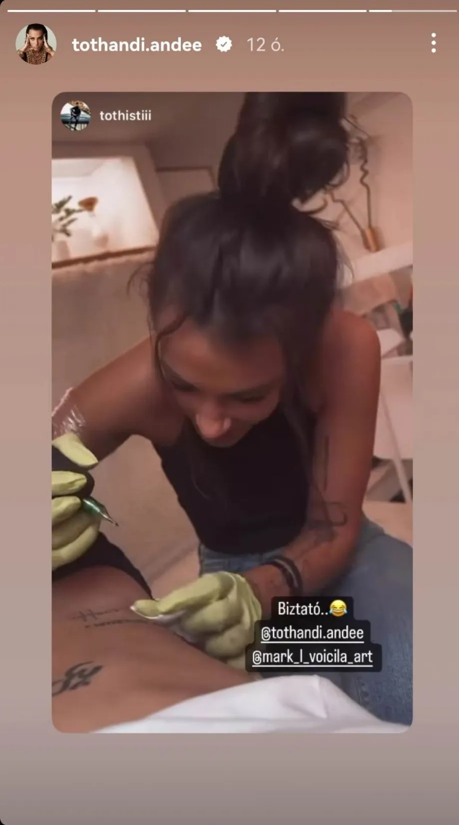 Tóth Andi tetoválás Instagram Story