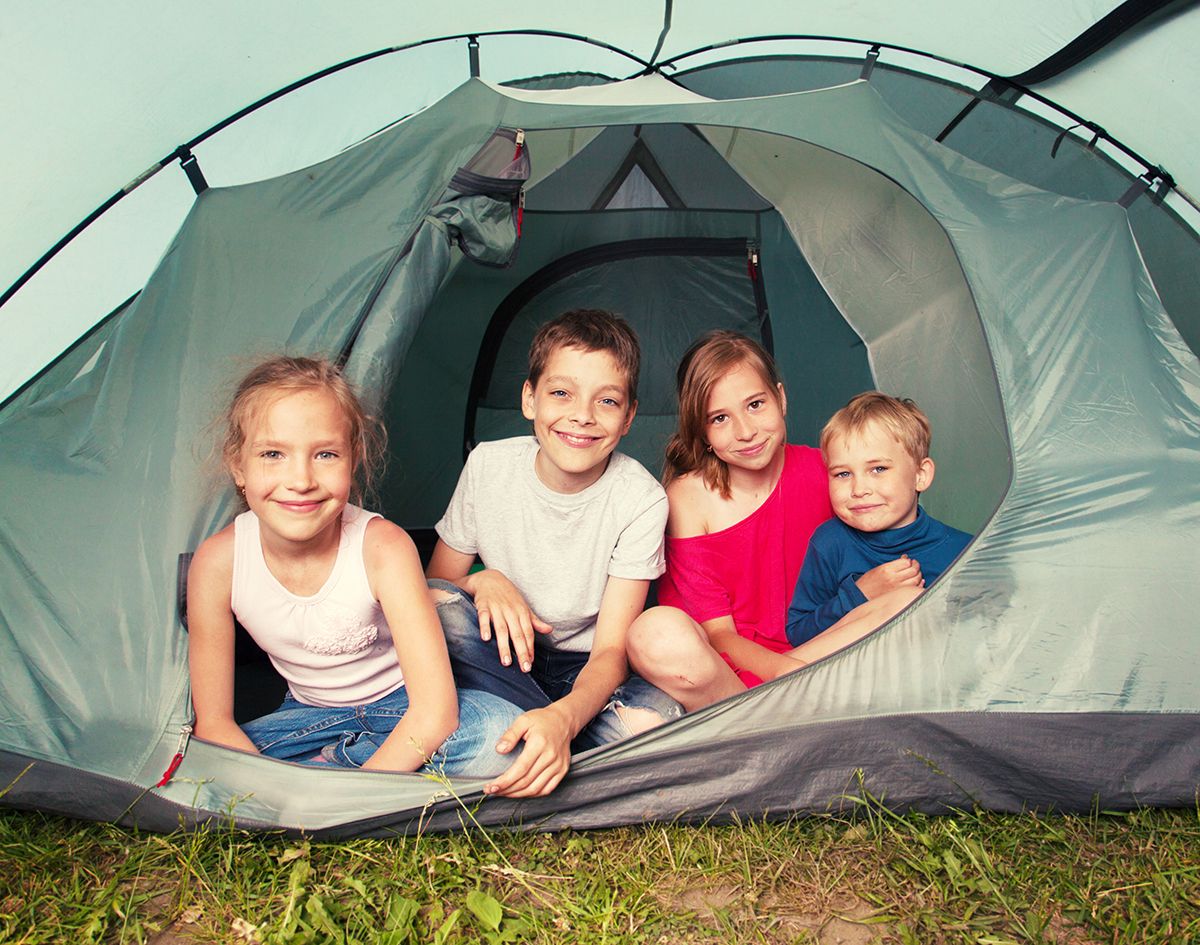 Children,In,A,Tent.,Camping.,Happy,Kids,At,Summer,Vacations