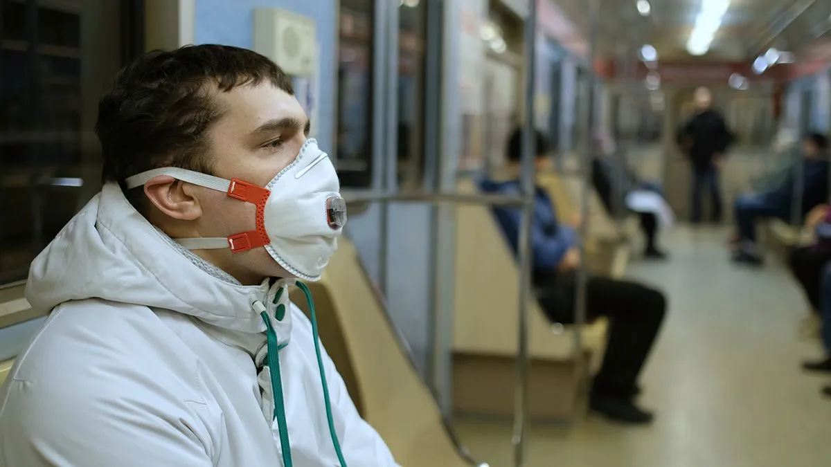 One,European,Man,Public.,Pandemic,Corona,Virus,Flu,Mers.,Real
