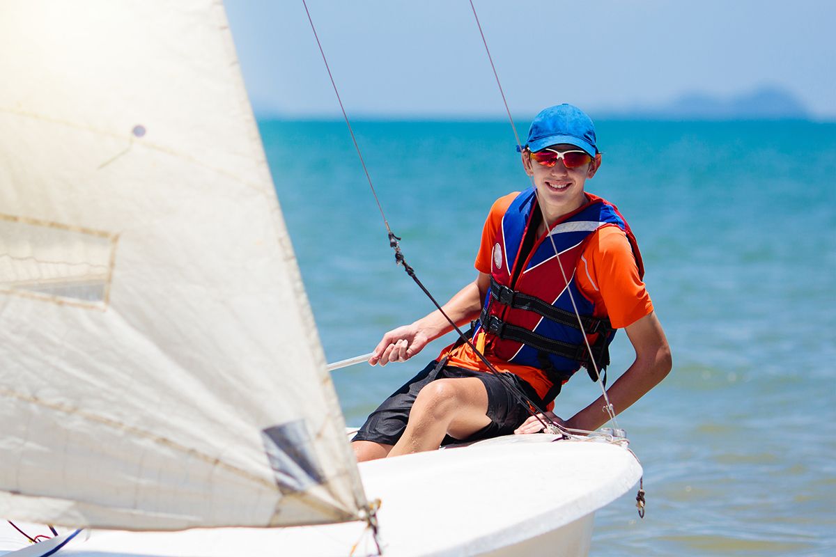 Young,Man,Sailing.,Teenager,Boy,On,Sea,Yacht.,Healthy,Water