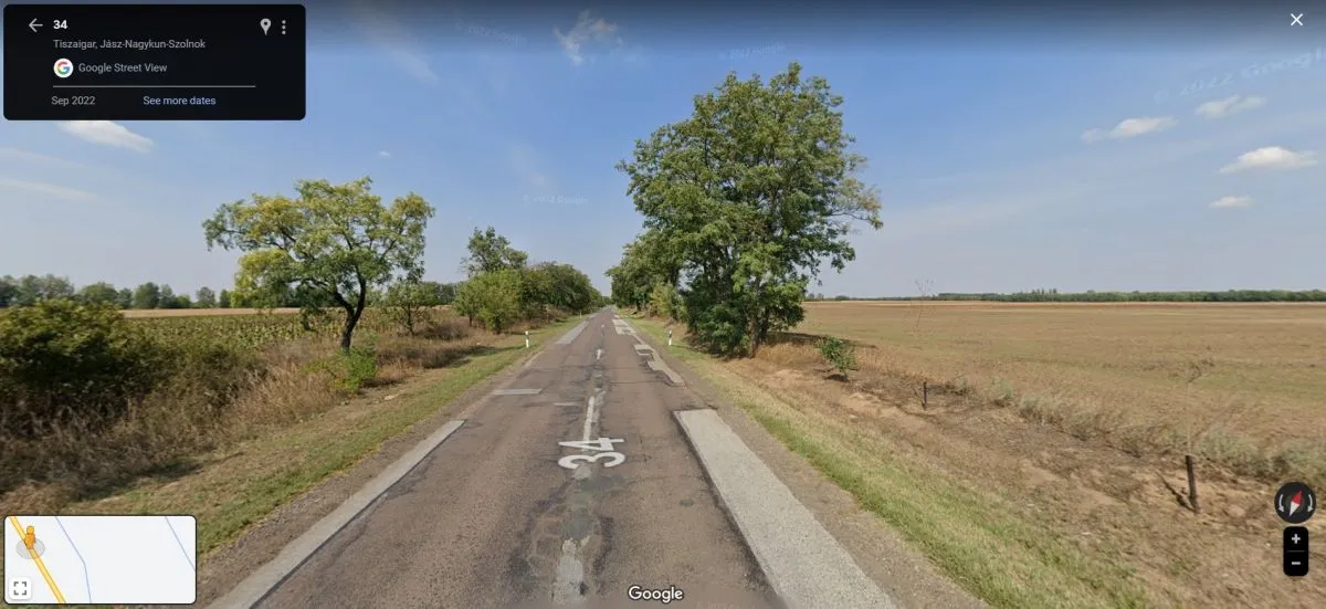 Tiszaigar, Tiszafüred, baleset, 34-es út, 7-es kilométerkő, térkép