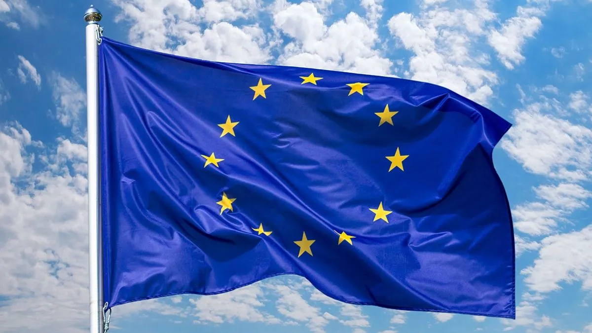 Flag,Of,The,European,Union,Waving,In,The,Wind,On