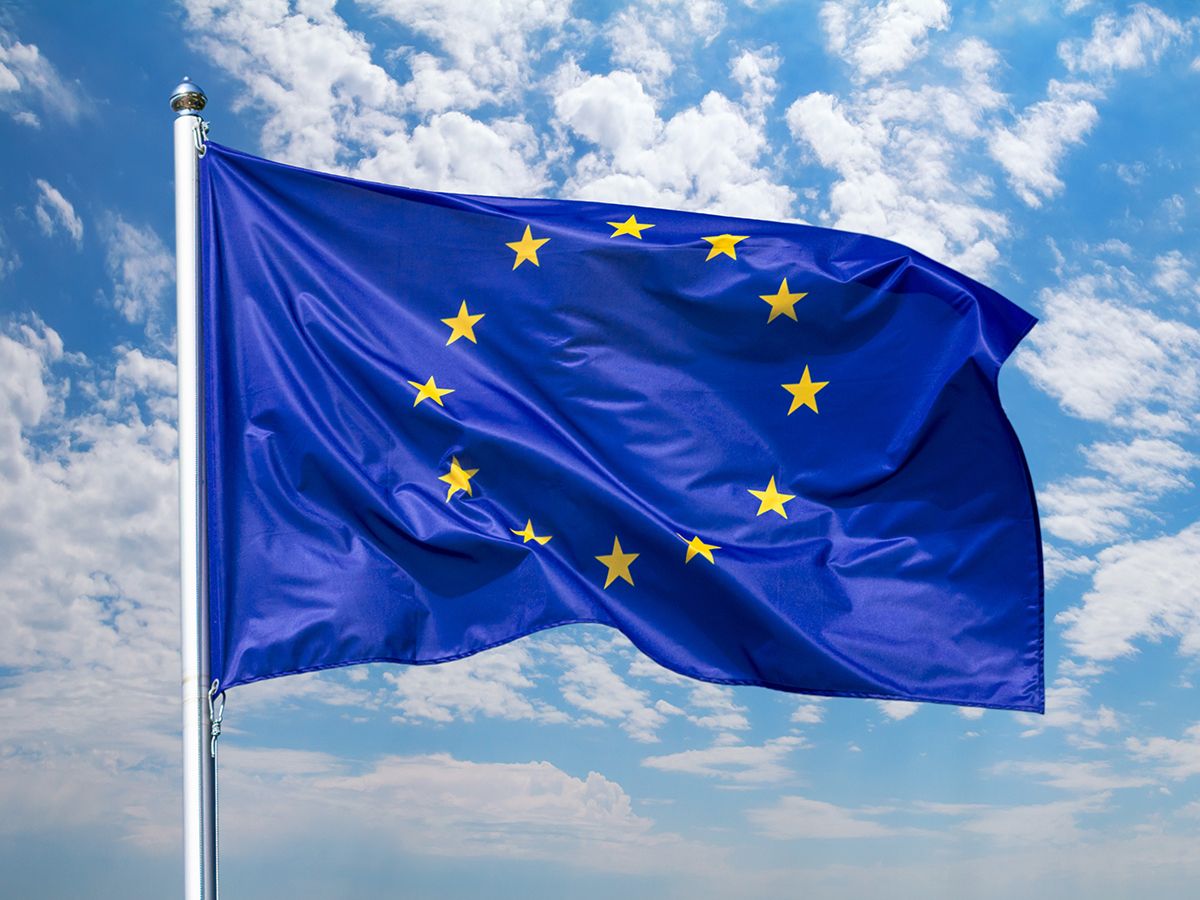 Flag,Of,The,European,Union,Waving,In,The,Wind,On