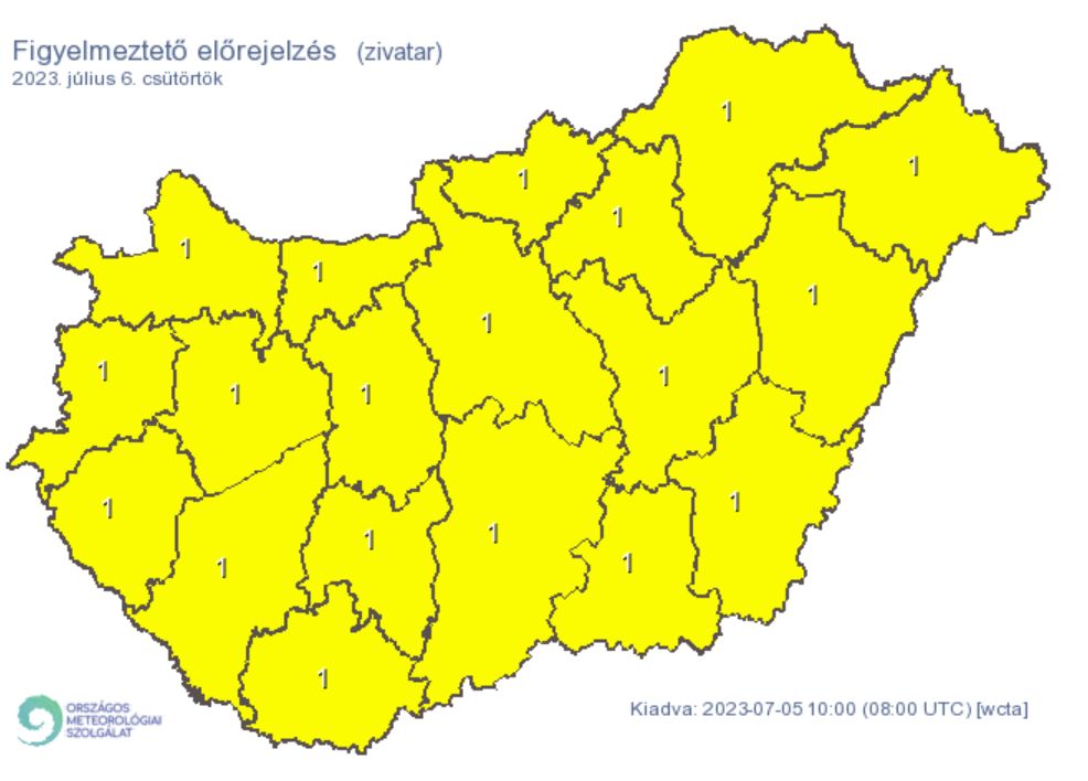 Időjárás zivatar csapadék riasztás