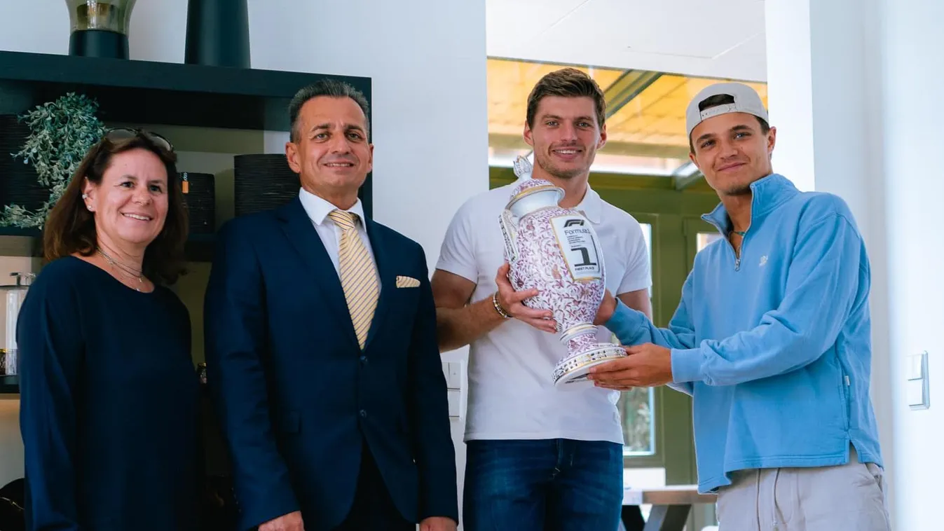 Elkészült a korábban eltört Herendi trófea, Verstappen boldogan pózolt vele
