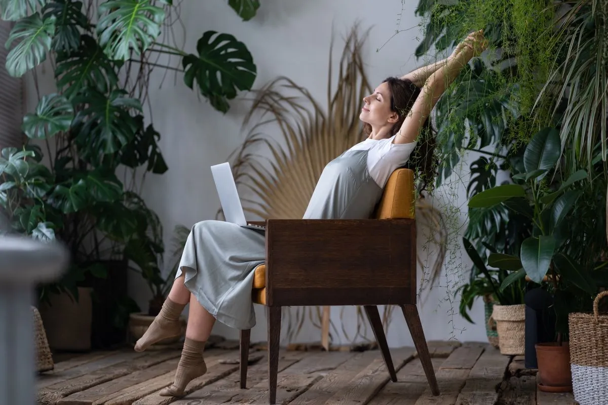 Work-life,Balance.,Happy,Female,Freelancer,With,Closed,Eyes,Relaxing,While