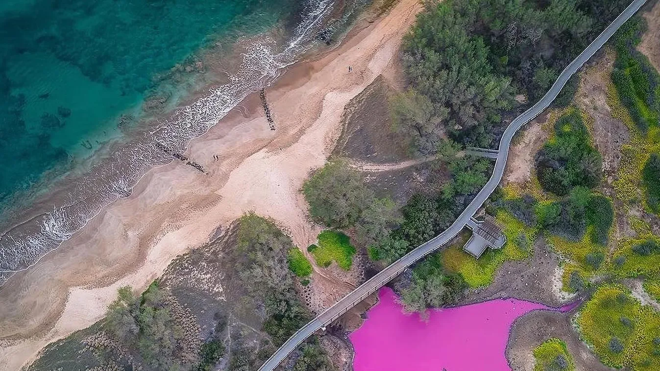 Brutál pink színűvé vált egy hawaii tó, kíváncsi látogatók hada csodálja